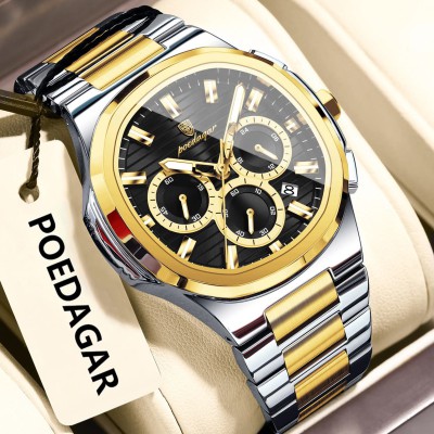 POEDAGAR 834 Black Toton Best Luxury Man Quartz Watch Nice Square Watch For Men Waterproof Luminous Date Stainles