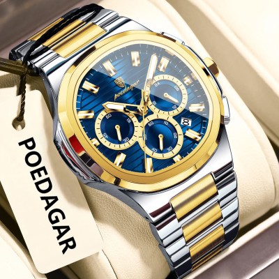 POEDAGAR 834 Toton Blue Best Luxury Man Quartz Watch Nice Square Watch For Men Waterproof Luminous Date Stainles