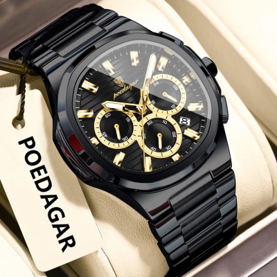 POEDAGAR 834 Black Best Luxury Man Quartz Watch Nice Square Watch For Men Waterproof Luminous Date Stainles